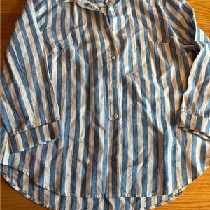 Women’s Hatley Blue/white Striped 100% Linen 3/4 Sleeve Button Up Shirt XL New